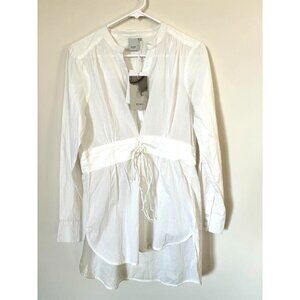 NWT ICHI Long Sleeve Tunic Top Size 38 Button Down Waist Tie Lightweight Cotton